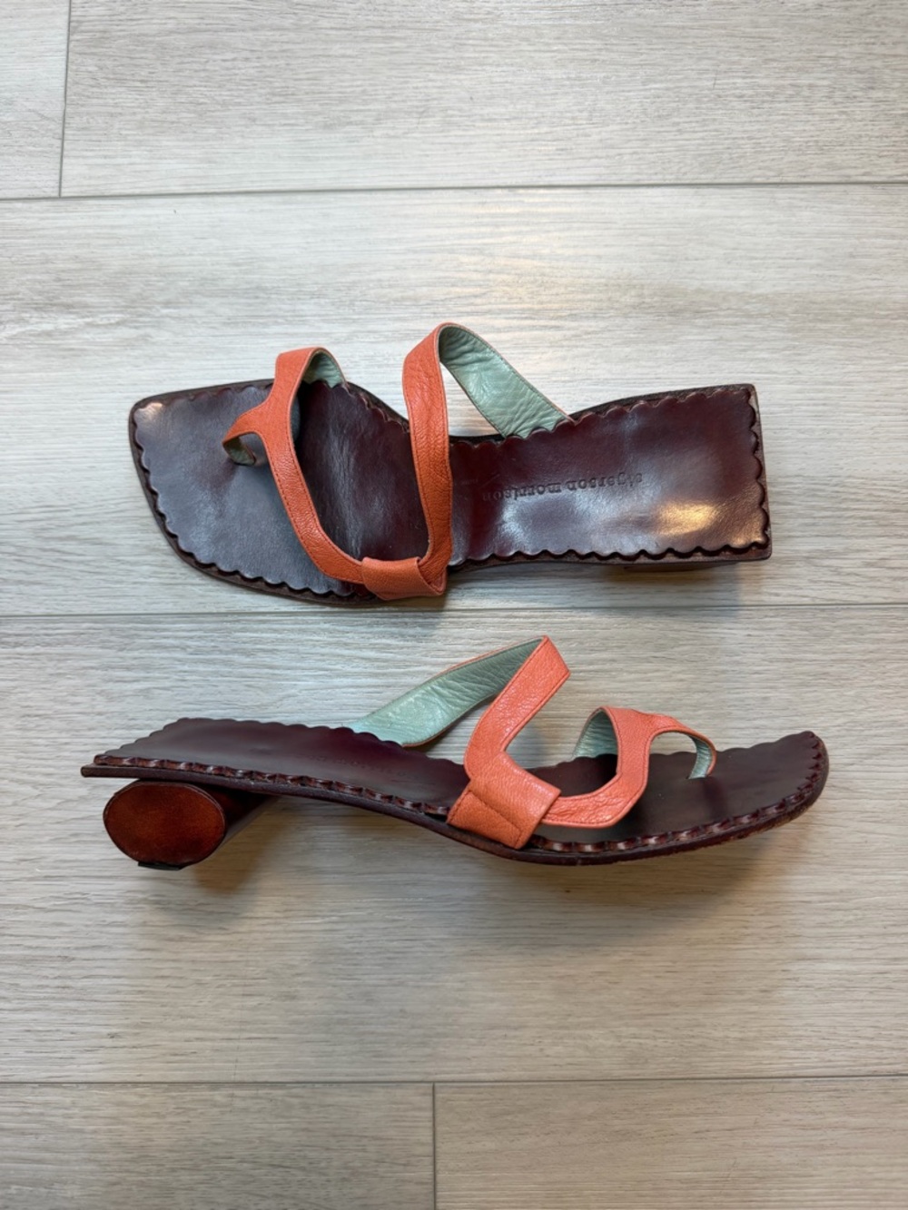 Sigerson Morrison Wood Heel Leather Sandals Made In Italy Sz 8 Brown Minimal Y2K